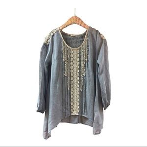 Anthropologie Ryu cotton top lace & back smocking